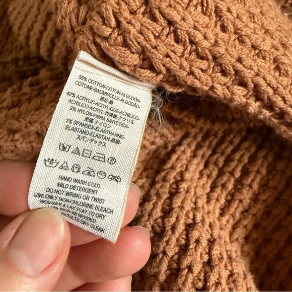 Free People Pullover Waffle knit sweater Oversized Orange Brown Distressed L - Picture 13 of 15